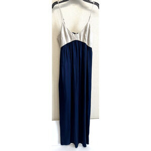 L'Agence Spaghetti Strap Navy Blue and Natural Linen Maxi Dress Size XS